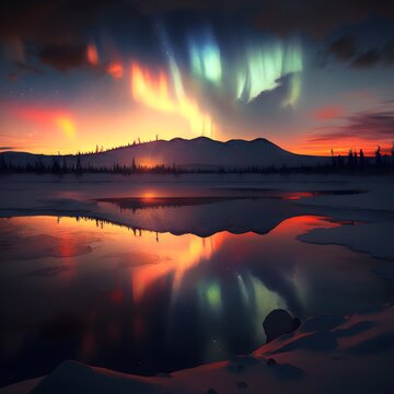 "Aurora Borealis: A Northern Lights Landscape" | Generative AI Artwork |