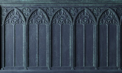 Classic wall of old stucco gothic stone panels blue paint - obrazy, fototapety, plakaty