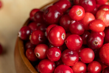 Red ripe cranberries harvested in swamps