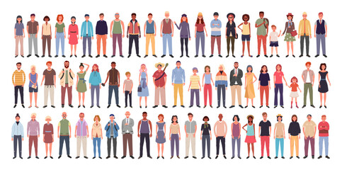 Fototapeta na wymiar Large multinational set of people. Children, teenagers and adults isolated on white background. 