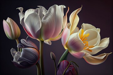 3D abstract pink and white tulips, generative AI art