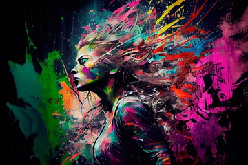 Abstract portrait of a beautiful fashion girl. Fashionable cute woman. Creative beautiful girl. Generative AI Art