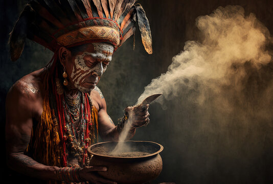 "Ayahuasca and shaman guiding on a journey of self-discovery through the power of plant medicine. Experience healing, spiritual growth, deeper connection to the universe. Generative AI