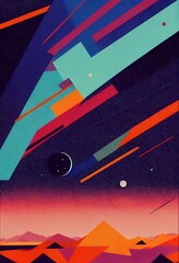 Space landscape, vintage poster style, cosmic miasma, Pop Art, Abstract, Crazy, and Psychedelic Background Generative AI