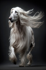 Obraz na płótnie Canvas Generative AI photo illustration of Afghan Greyhound Dog in studio with feeling