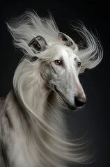 Generative AI photo illustration of Afghan Greyhound Dog in studio with feeling