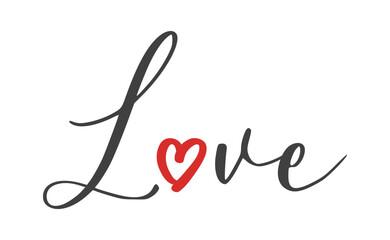 Love text lettering. O letter replaced by heart shape. Valentine's day design.