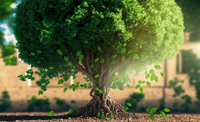 Obraz premium Green energy tree with green leafs