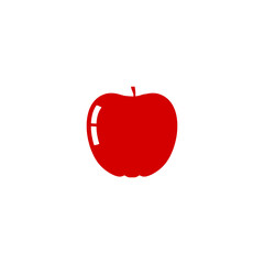 Simple red apple in flat design, fruit icon isolated on white background.