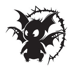 Crazy bat with some ornament elements. Good for tattoo. Vector monochrome image with high details isolated on white background