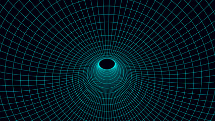 Futuristic abstract texture of frame wormhole. 3D portal hole grid background. For website and banner design. Big data visualization. Vector illustration.