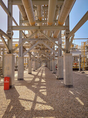 Crude Oil pipelines construction in progress, vertical footage taken from the ground.