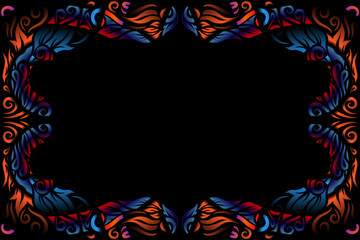 Beautiful frame aleidoscope symmetrical colourful gradient flowers line art of traditional abstract symbol batik dayak ornament design template elements
