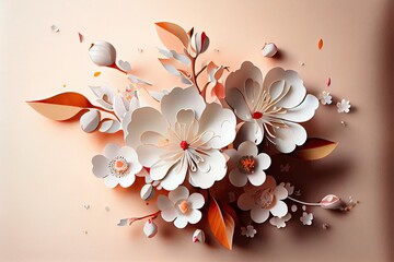 paper cut style, white cherry blossom Sakura, generative AI art