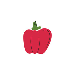 Fresh red bell pepper cartoon vector simple doodle illustration isolated on white background with black lines. Childish trendy style vegetable, ingredient, farm, menu, salad, vegan, nutrition.