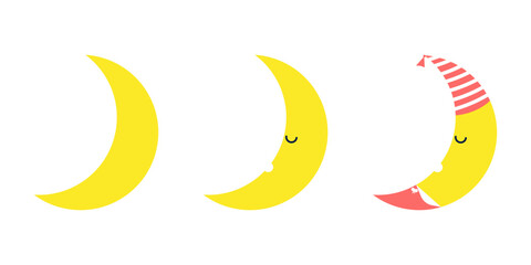Fototapeta na wymiar set of sleeping moon icons on white background. Vector illustration