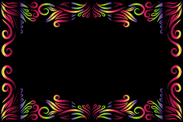 Beautiful frame aleidoscope symmetrical colourful gradient flowers line art of traditional abstract symbol batik dayak ornament design template elements
