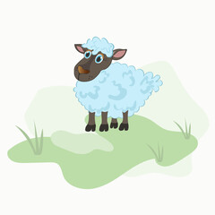 Vector illustration of cute sheep in a clearing. Cute hand drawn  for kids, books, applications, covers, wallpapers, stickers, business cards, advertising, animation, decoration, background, card