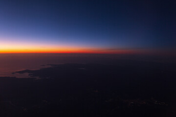 Beautiful dark colored sky after sunset from above. Amazing sky view
