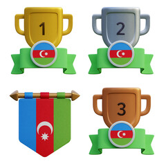 3d render, transparent game asset, pennant with national flag of Azerbaijan winner podium