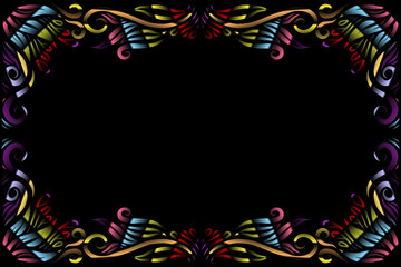 Fototapeta na wymiar Beautiful frame aleidoscope symmetrical colourful gradient flowers line art of traditional abstract symbol batik dayak ornament design template elements 