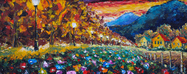 Rural landscape Impressionism oil palette knife Painting