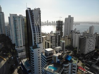 Aerial View over Beach and Buildings of Cartagena, Colombia