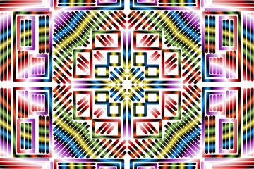 Beautiful caleidoscope symmetrical colourful gradient flowers line art of traditional abstract symbol batik dayak ornament design template elements
