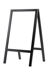 Floor flipchart with black legs with screen isolated on white. Training, presentations and business meetings. Vertical. Space for text.