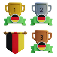 3d render, transparent game asset, pennant with national flag of Germany winner podium