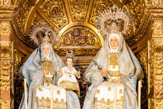 Image of Santa Ana (Saint Anne), the Virgin and Child Jesus Christ, Inside the parish of the neighborhood of Triana, Church of Santa Ana, considered the Cathedral of Triana, Seville, Andalusia, Spain