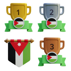 3d render, transparent game asset, pennant with national flag of Jordan winner podium