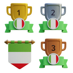 3d render, transparent game asset, pennant with national flag of Italy winner podium
