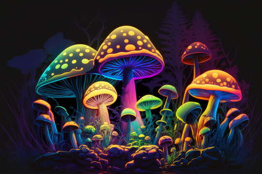 Illustration of psychedelic mushrooms - Generative AI
