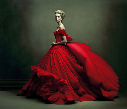 Beautiful fashionable woman in red dress. 