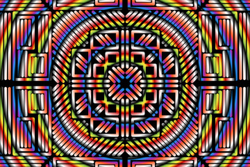 Beautiful caleidoscope symmetrical colourful gradient flowers line art of traditional abstract symbol batik dayak ornament design template elements

