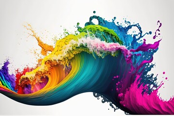 Rainbow realistic wave. Colorful paint splash isolated on white background. Generative AI