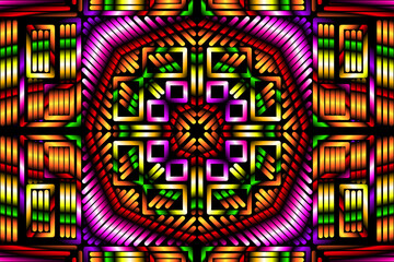 Beautiful caleidoscope symmetrical colourful gradient flowers line art of traditional abstract symbol batik dayak ornament design template elements
