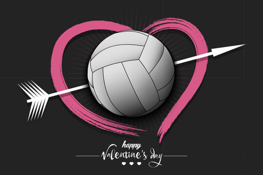 Happy Valentines Day. Volleyball ball and heart