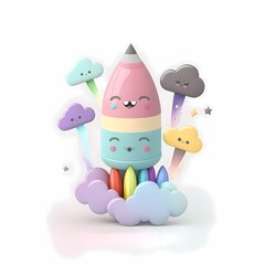 Colorful Rocket 3D Illustration with cute kawaii style. generative ai