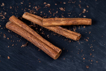 White aromatic cinnamon spices, close up