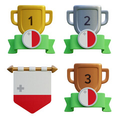 3d render, transparent game asset, pennant with national flag of Malta winner podium