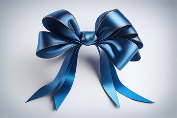 Elegant Blue Bow on a Pure White Background - Perfect for Gift Wrapping and Decorating. Generative AI.