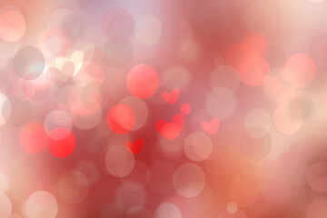 Valentines or wedding day card template. Abstract love romantic holiday gradient pink red orange background texture with hearts. Beautiful backdrop with space.