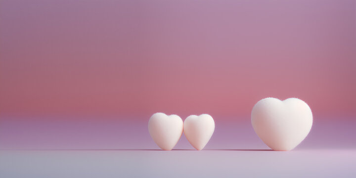 White soft hearts on a pink and purple gradient background