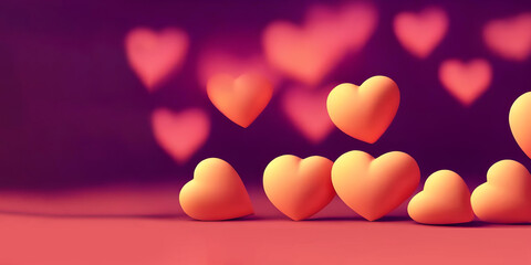 Orange hearts floating in the air background with copy space.