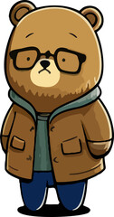Bear nerd study glasses cute clipart sticker vector animal
