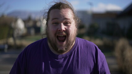 One ecstatic man receiving excellent news. Portrait of a person POSITIVE reaction celebrating success. Guy expressing unbelievable emotion