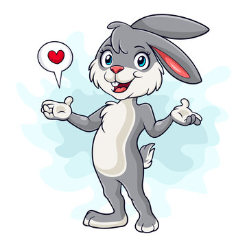 Little bunny cartoon waving with love symbol