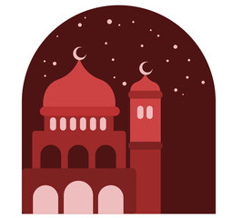 Red Ramadan Mosque Sticker colourful